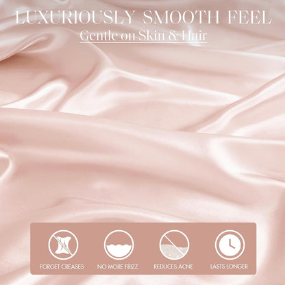 Madison Park Essentials Set of 2 Satin Pillowcase for Hair & Skin, Luxuriously Soft, Silky with Natural Sheen Luster, Cool to Touch, Wrinkle-Free, Machine Washable, Standard Blush 2 Piece