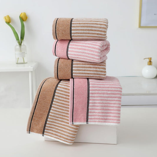 Pidada Hand Towels Set of 2 100% Cotton Striped Pattern Absorbent Soft Decorative Towel for Bathroom (Pink)