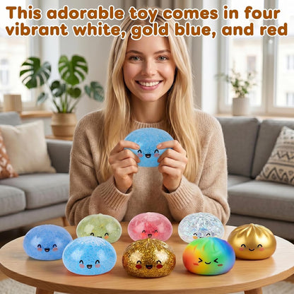 Glitter Dumpling Squishy, Dumpling Squishies, Mystery Box Squeeze Toy, Colorful Stress Balls Fidget Sensory Toy with Steamer,Suitable for Adult use in Offices and Homes (Pink)