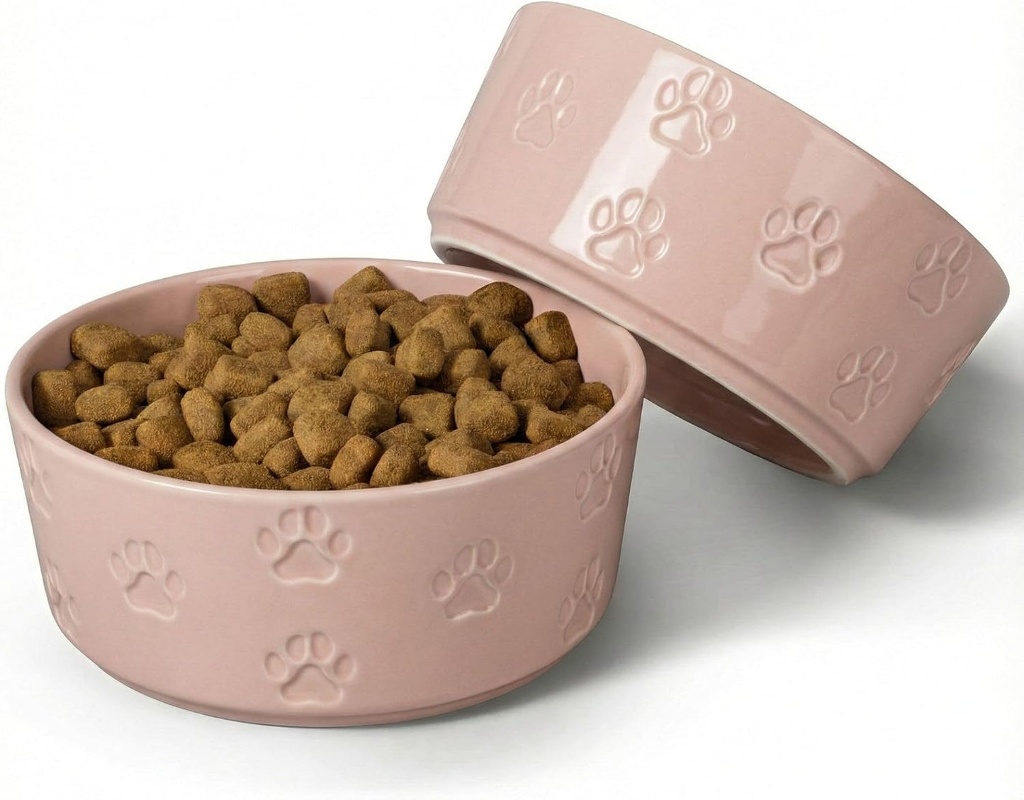 Ceramic Dog Bowl Set of 2 with Anti-Skid Base - 6.5" Wide x 2.5" Tall Ceramic Dog Bowls Medium Sized Dogs - 3.8 Cup Capacity Food and Water Bowls for Dogs - Rubber Bottom Pet Bowl Set of 2 Medium Size