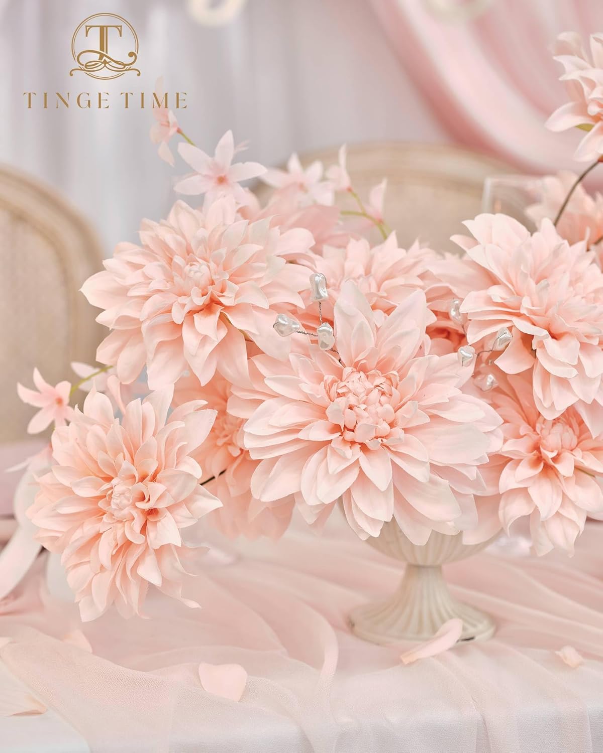 TINGE TIME Artificial Flowers 20pcs Silk Dahlia 5"/6" Fake Flowers for DIY Wedding Bridal Bouquets Centerpieces Arrangements Party Baby Shower Home Decorations (Blush)