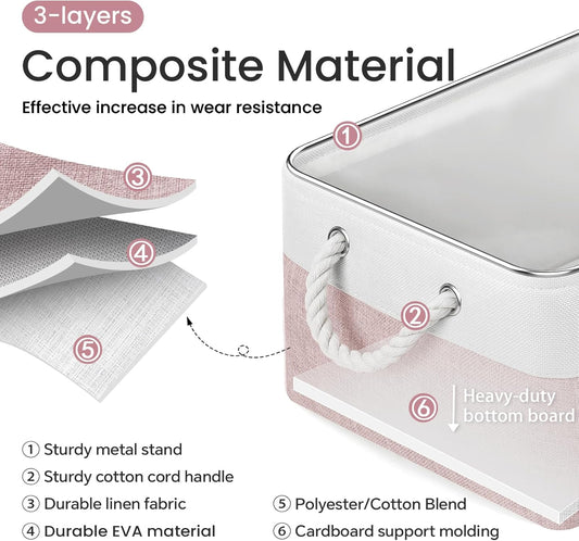 Large Storage Baskets- 15.7x11.8x8.26 inch Storage Bins for Shelves and Closet Organizing, Foldable Fabric Bin for Home Organization Clothes and Laundry (3-Pack, White&Pink)