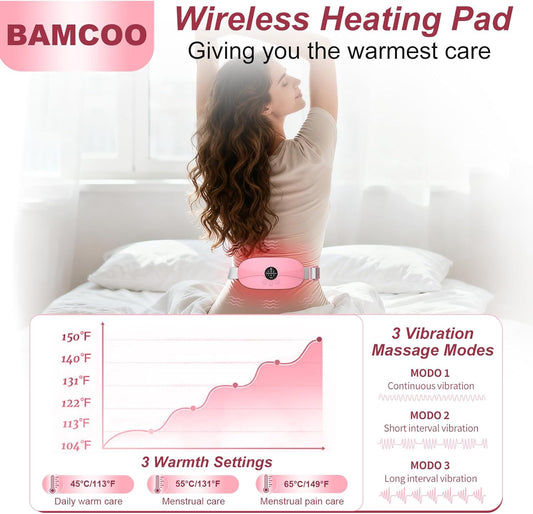 Portable Heating Pad, 5s Fast Heating, 3 Heat Levels and 3 Massage Modes, Heating Pad for Period Cramps for Women and Girls(Pink)