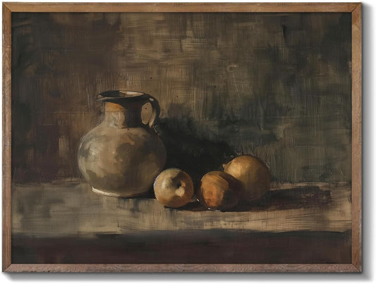XOCUUI Farmhouse Still Life Picture Living Room - Rustic Vintage Decor for Bedroom - Peach Fruit Dining Room Moody Muted Oil Painting Art Deco Wall Art for Kitchen - 8 x 10 No Frame