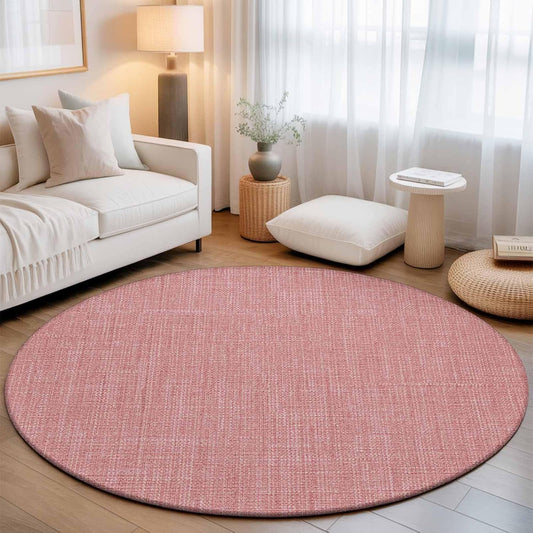 Round Area Rug 3', Vintage Peach Pink Small Area Rugs for Kitchen Bathroom Bedroom Office Laundry, Farmhouse Retro Solid Color Linen Texture Non Slip Door Mat Indoor Entrance Floor Throw Circle Carpet