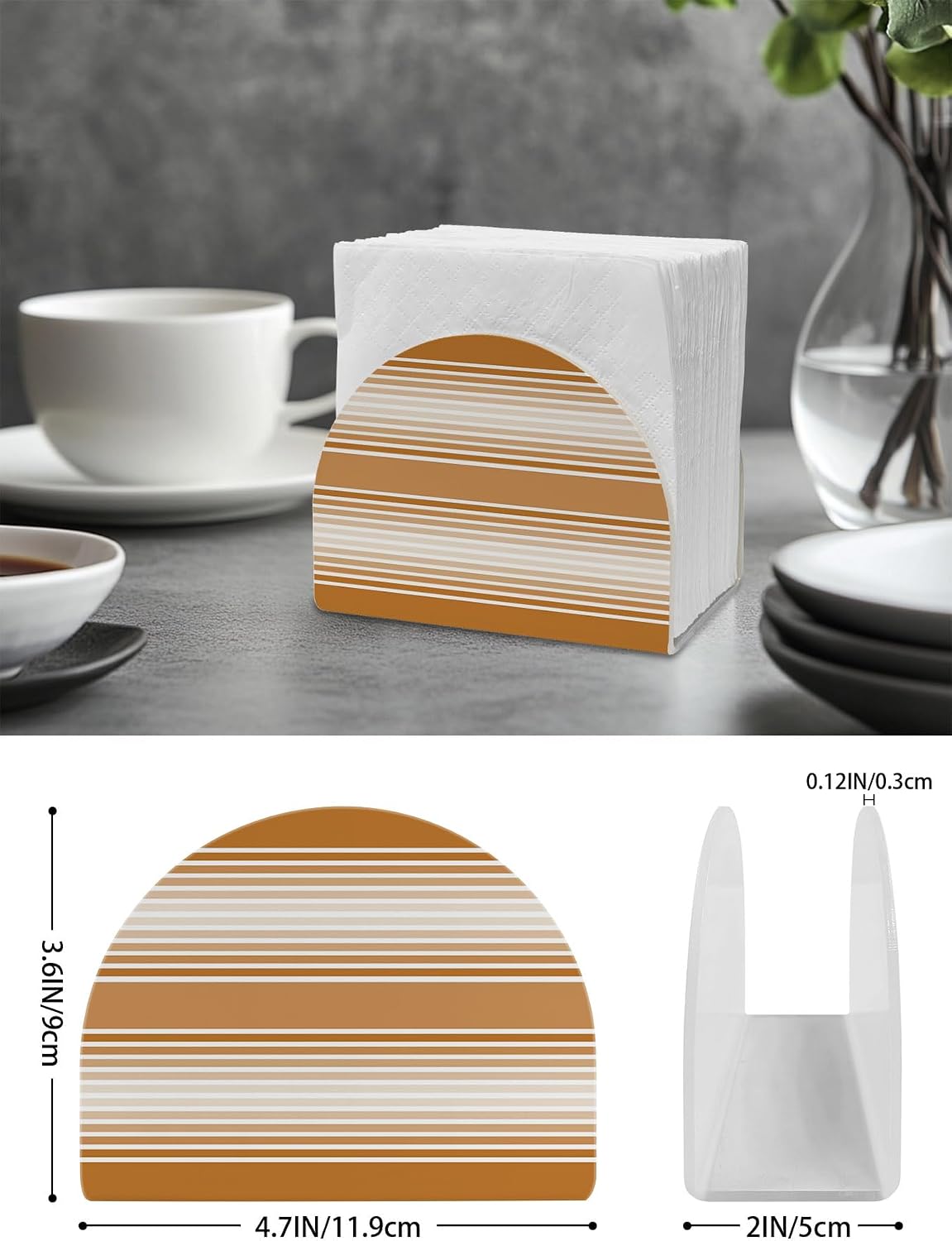 Napkin Holder Irange Striped Standing Napkin Dispenser Tissue Countertop Organizer 2 Pack Ombre Classic Stripes Lines Acrylic Paper Napkin Holders for Table Kitchen Dining Cocktail Home Party Cafe Bar