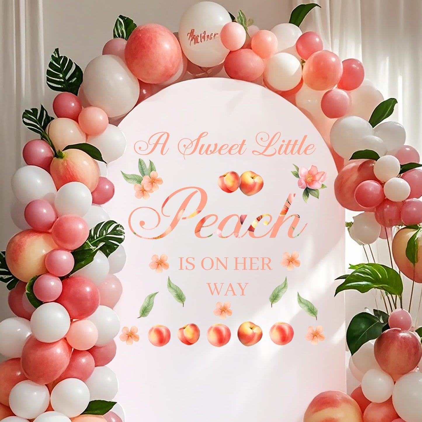 Usumz Peach Baby Shower Decal 'A Sweet Little Peach Is on Her Way' Wall Decal Pink Orange Contemporary Letter Print Plastic Indoor