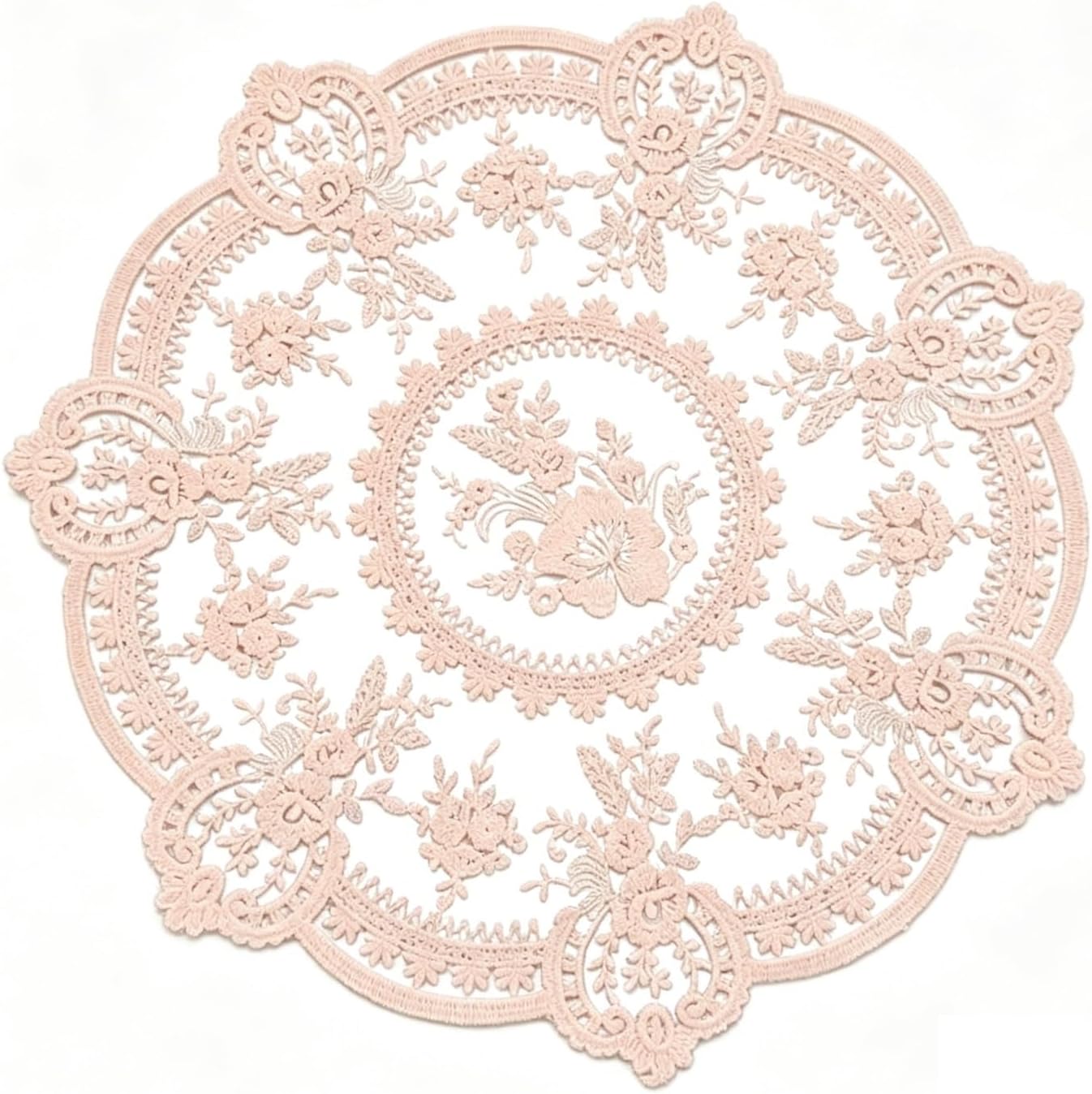 33/40/60cm Table Mat Embroidery Lace Coffee for Cups Vase Lamp Pad(Pink,40CM)