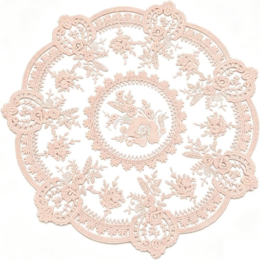 33/40/60cm Table Mat Embroidery Lace Coffee for Cups Vase Lamp Pad(Pink,40CM)