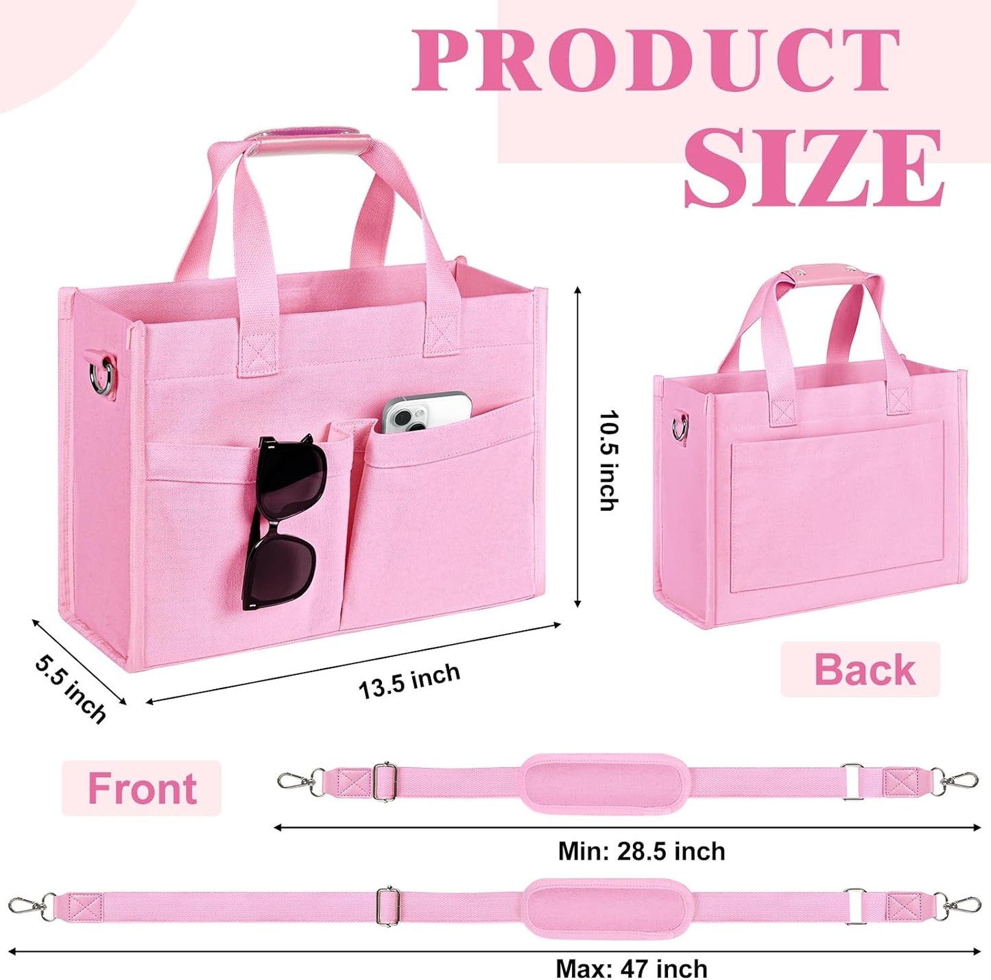 Tote Bag for Women, Canvas Tote Bag with Velcro Closure, Laptop Work Crossbody Bags Daily Handbags Purse for Travel
