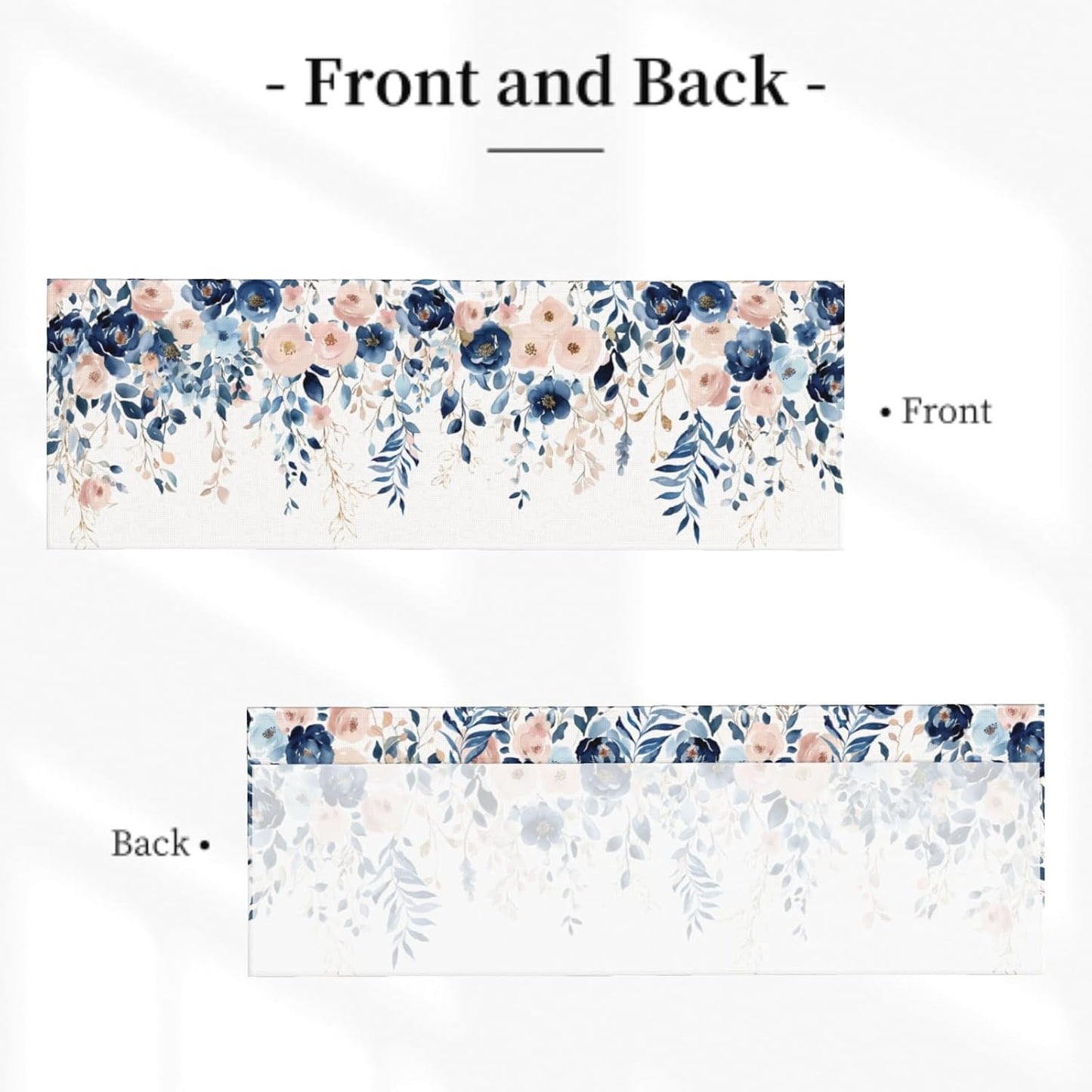 Navy Blue and Pink Floral Valances for Windows Watercolor Blooming Flower Kitchen Curtain Farmhouse Style Sheer Valance for Bedroom Living Room 54x18 Inch, 1 Panel