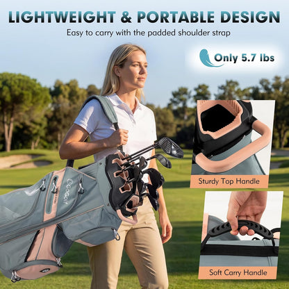 Tangkula Golf Cart Bag with 14-Way Full Length Dividers, 6 Molded Lock Top Golf Club Bag with 11 Pockets, Cooler Bag, Padded Strap, Handles, Umbrella Holder & Rain Hood