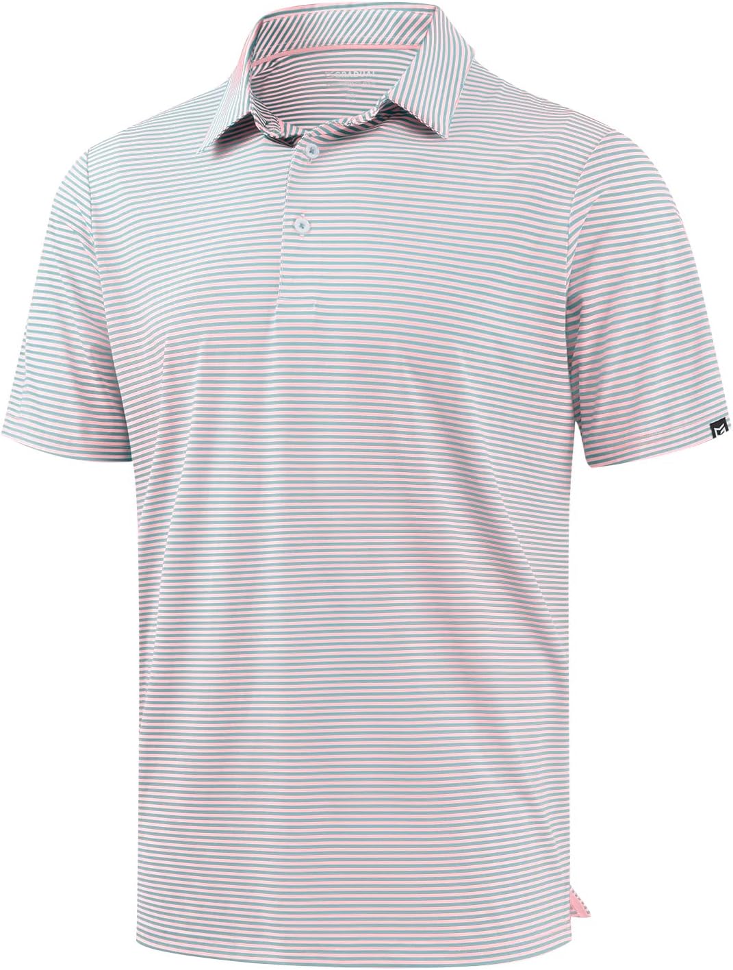 G Gradual Mens Golf Shirt Dry Fit Moisture Wicking Performance Short Sleeve Striped Polo Shirts for Men Dressy Casual