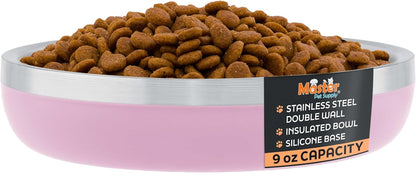 Master Pet Supply Stainless Steel Cat Bowls - 9 oz Heavy Duty - Hyper Pink, Double Wall Extra-Thick Insulated, Non-Slip Pet Water Bowl for Cats & Pets, Anti Rust Metal, Dishwasher Safe