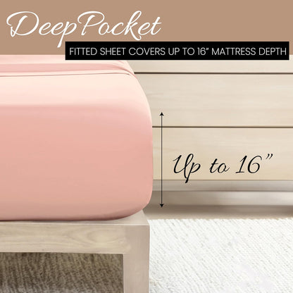 Linen Market Double-Brushed Microfiber Queen Sheet Set 4 Piece – Oeko-TEX Certified Ultra Soft & Wrinkle-Free - 16" Deep Pocket Sheets - Easy Care Queen Size - Blush