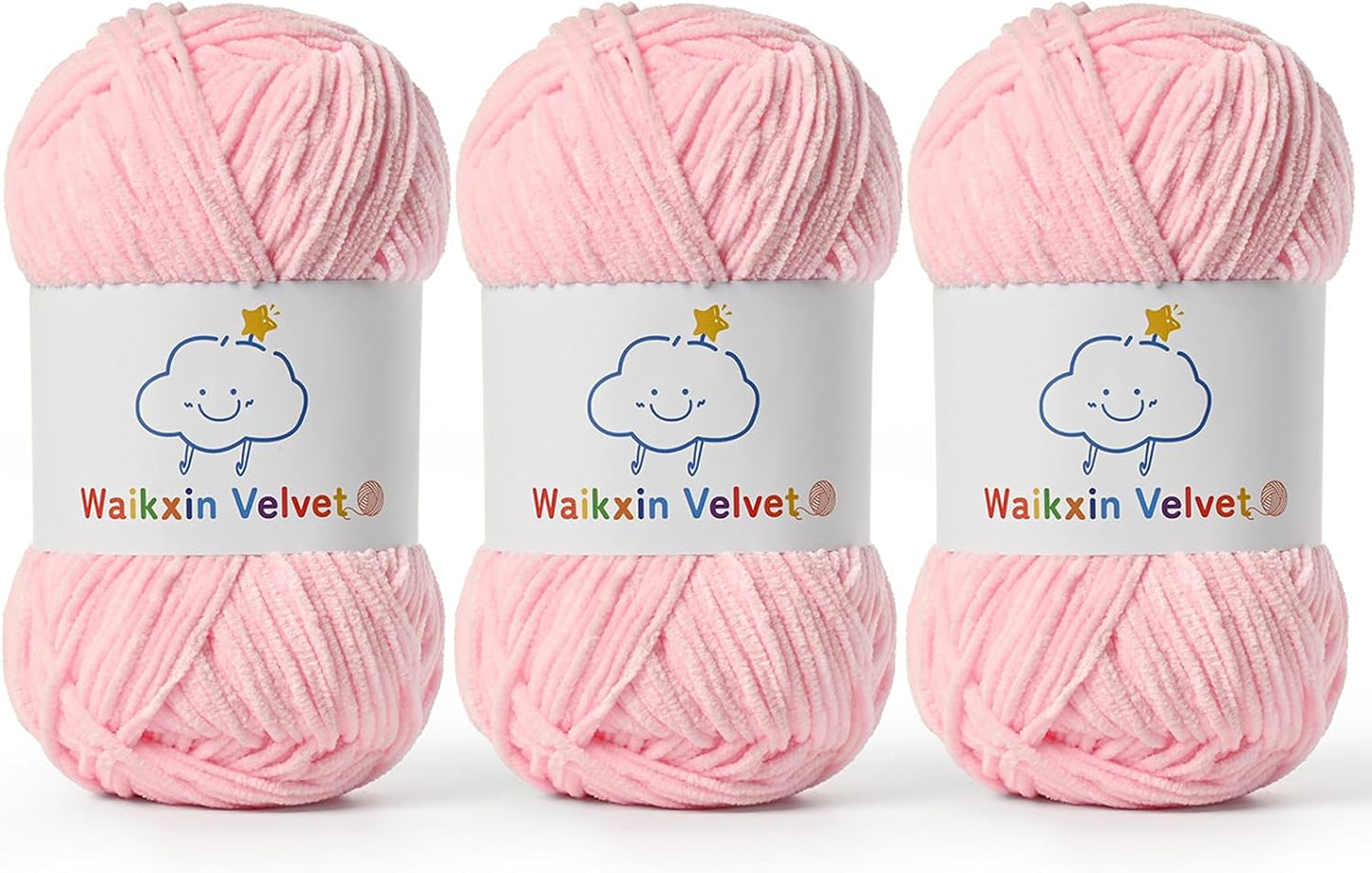 3 Pack Fluffy Chenille Yarn for Crocheting，Baby Yarn for Crocheting Soft，150g/5.28oz Velvet Amigurumi Yarn ，Fingering Weight Yarns for Crocheting Baby Blankets、DIY Craft.(3 Light Pink)