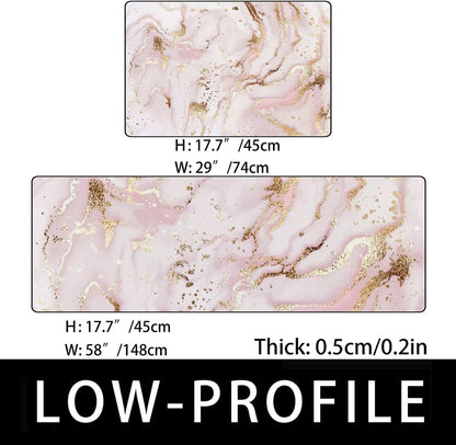 Kitchen Rugs Kitchen Mats for Floor 2 Pieces Liquid Marble Painting Gold Pink Kitchen Mat Set Non Slip Soft Absorbent Coral Velvet Washable Kitchen Rug Set 17.7×29.1Inch + 17.7×58.2Inch