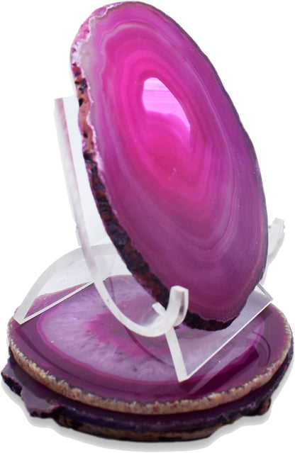 Nature's Decorations Pink Agate Stone Coasters - Set of 4, Polished Geode Drink Mats for Dining & Coffee Table & Kitchen Geode Decor Non-Toxic 3.5-4" Diameter