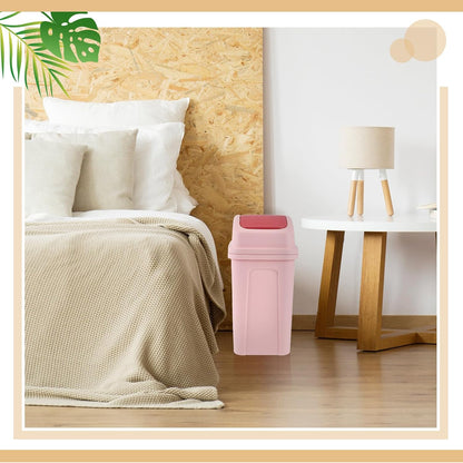 Sumind 2 Pcs Bathroom Trash Can with Swing Lid Small Garbage Can Plastic Bathroom Trashcan Garbage Bin for Kitchen Waste Bedroom Room Outdoor (Pink and Beige,2.6 Gallon)
