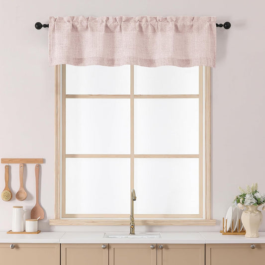 Chyhomenyc Blush Pink Valance for Windows - Light Filtering Textured Small Kitchen Curtains, Rod Pocket Window Short Curtain for Living Room Bathroom Basement, 52Wx12L Inch, 1 Piece