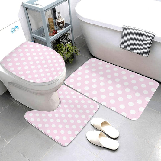 Light Pink Polka Dot Print A Bathroom Rugs Sets 3 Piece - Absorbent Non Slip Washable Bath Mats, U-Shape Toilet Lid Cover, Contour Mat, Soft Shower Mats Bath Rug Mat for Bathroom Toilet Tub