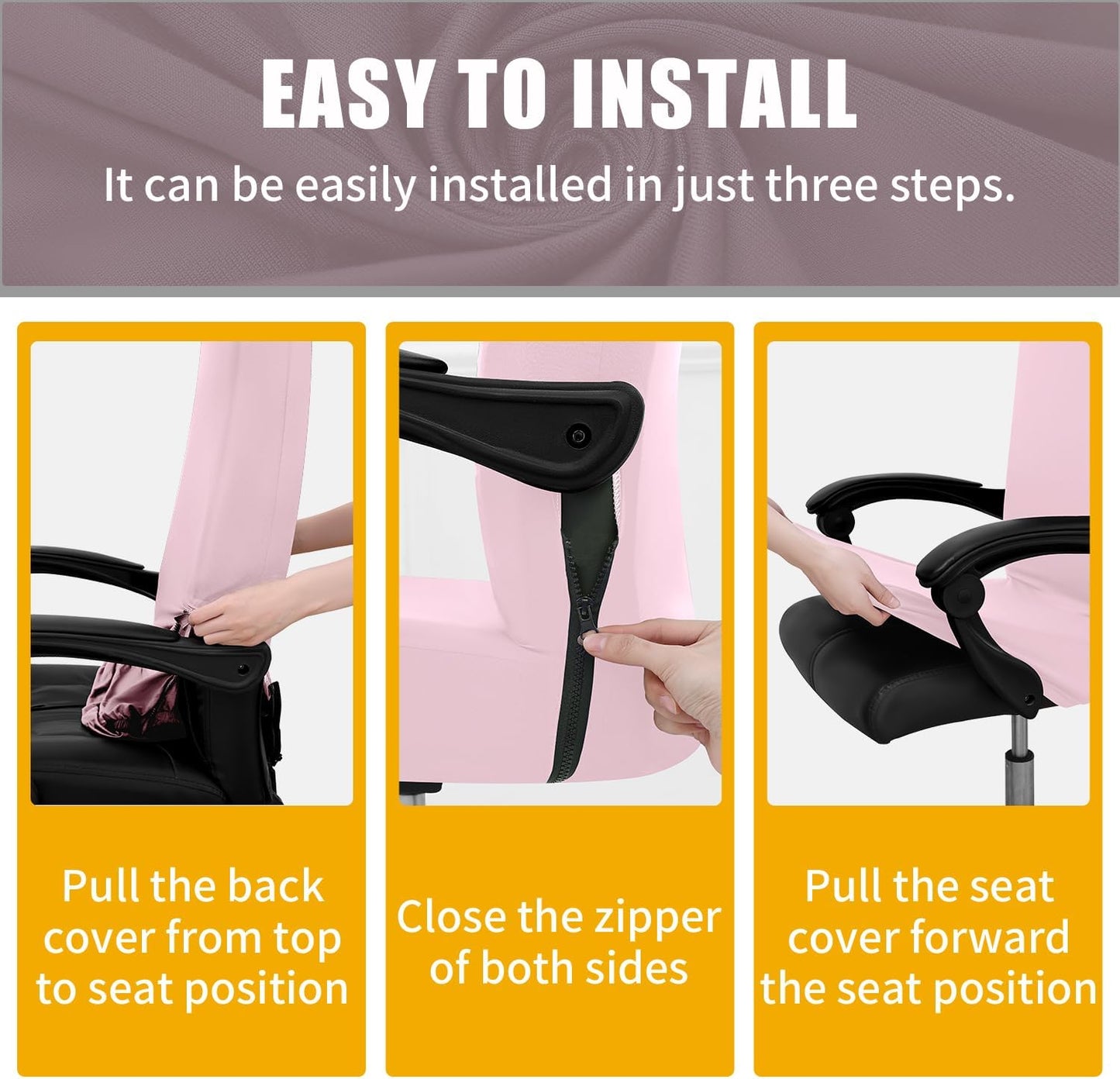 Smiry Stretch Printed Office Computer Chair Covers, Universal Desk Rotating Chair Slipcovers Removable Washable, Soft Fit Anti-Dust Spandex Protector Cover with Zipper, Pink