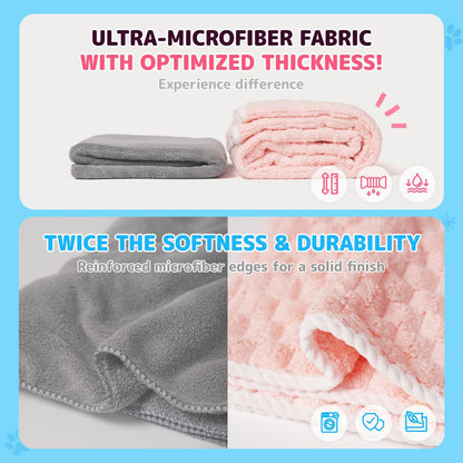 Microfiber Dog Towel Set for Drying Dogs – Absorbent, Quick-Dry, and Soft Towels for Bathing and Grooming Dogs and Cats, Including 2 Different Sized – Cloud Pet Towels (Pink)