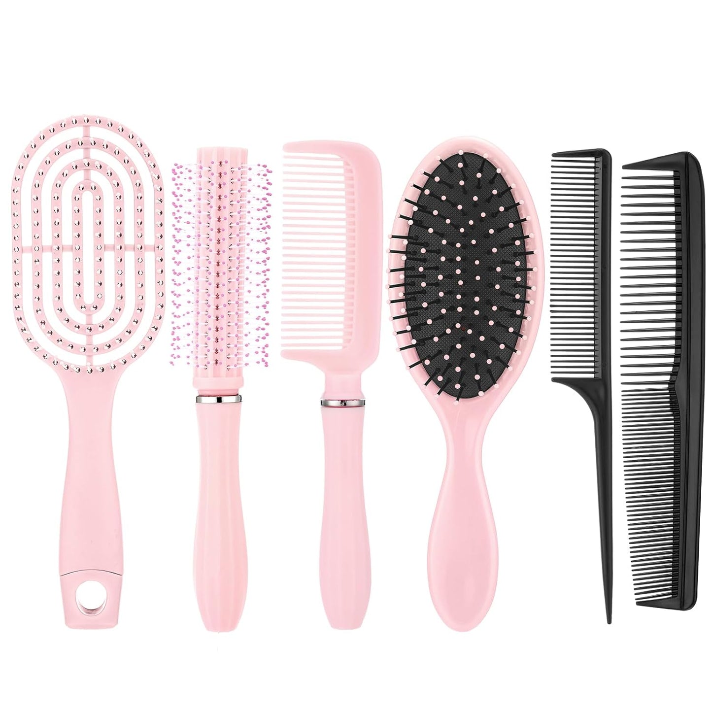 6 Pieces Detangling Styling Comb Set for Women and Men - Hair Brush for Straight, Curly, and All Hair Types(Pink)