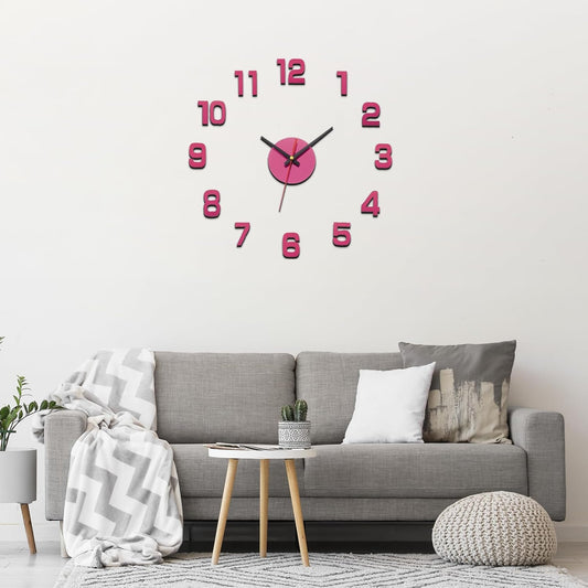uxcell 30-60cm Modern Frameless DIY Wall Clock, Large Mirror Acrylic Arabic Numeral, Oversized Vintage Clock, Silent Quartz Movement Battery Operated for Office Home Decor Gift, Pink