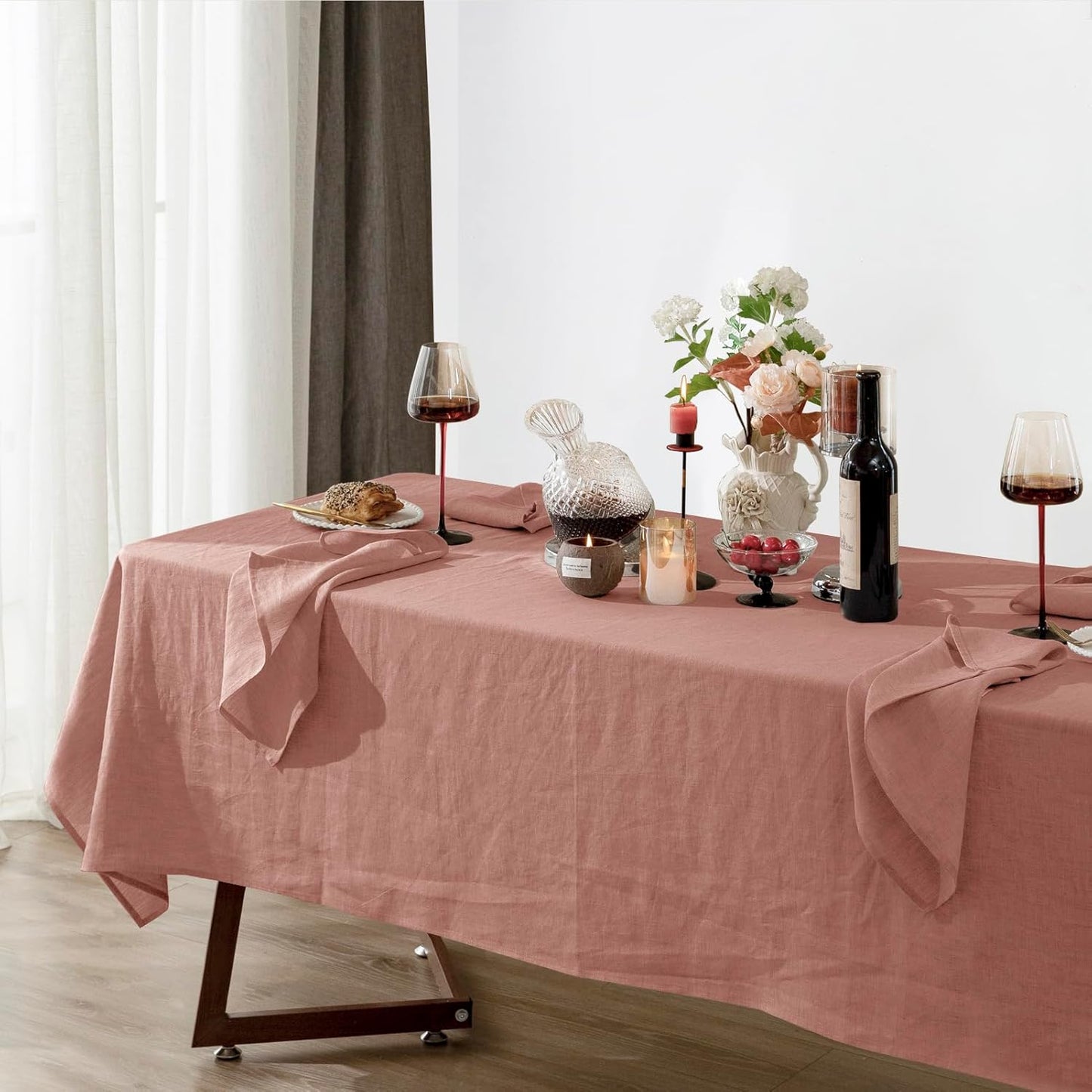 Talasily Linen Tablecloth 100% Pure Linen Table Cloth 60x84 Inches Rectangle Tablecloths Washable Cloths for Kitchen, Dining, Buffet Parties, Holidays, Picnic, Weddings and Restaurants-Muddy Pink