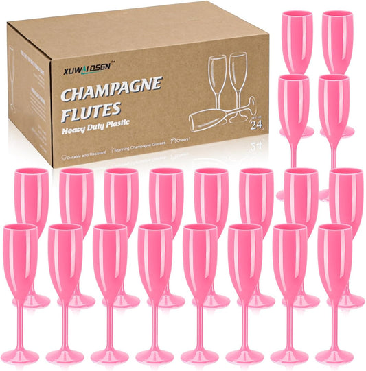 XUWAIDSGN Champagne Flute Acrylic Champagne Glasses Wedding Toasting Champagne Flute Goblet Plastic Reusable Unbreakable Champagne Cups for Bachelorette Wedding Bridal Shower Party (Pink, 24)