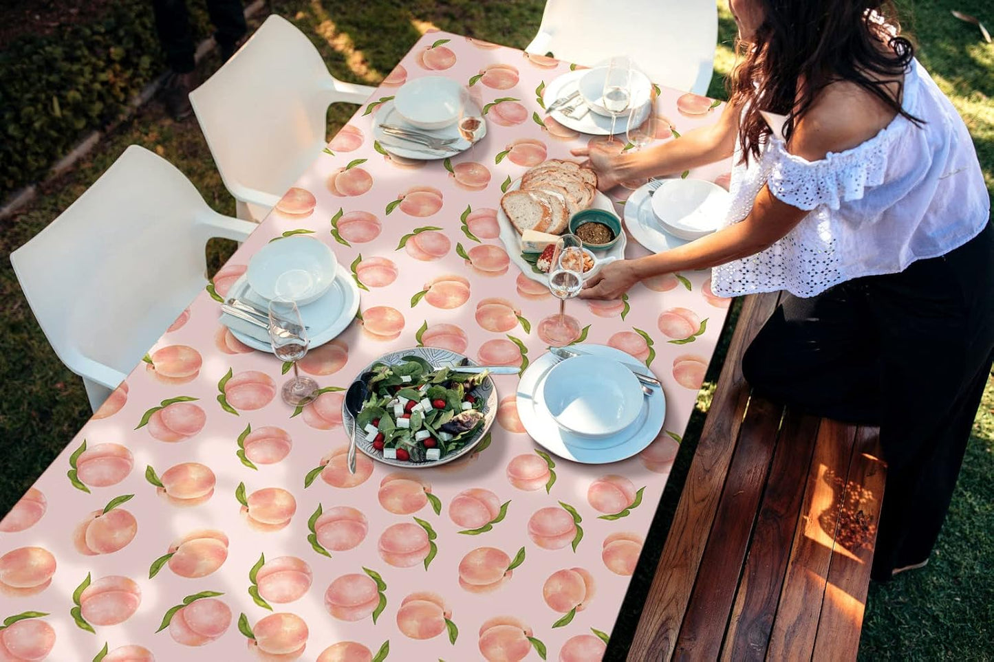 Peach Tablecloth Summer Sweet As A Peach Girls Birthday Party Decoration Disposable Plastic Table Cloth Table Cover Dining Room Kitchen Indoor Outdoor Decor 54 x108 Inch -Pack of 2