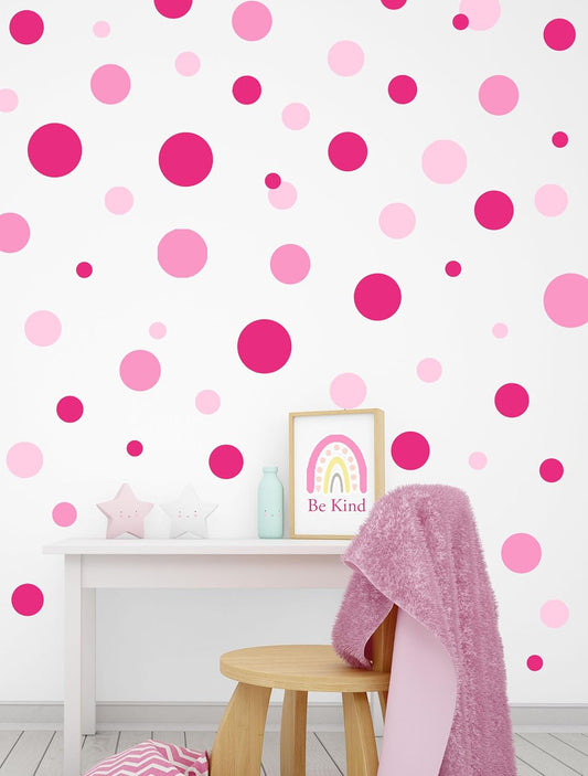 Pastel Polka Dot Wall Decals -Girls Room Decor Stickers Living Room Bedroom, Bathroom, Playroom, Baby Nursery Toddler to Teen DIY Decoration (Pink)