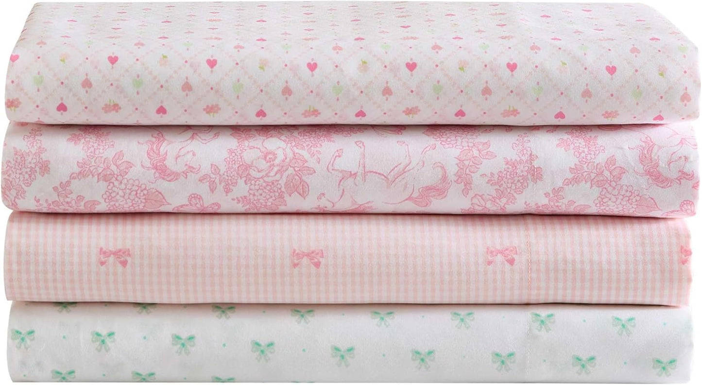Laura Ashley Kids - Queen Sheet Set, Soft & Wrinkle-Resistant Toddler Bedding Set, Deep Pockets, Girl Bed Sheets with Matching Fitted Sheet & Pillowcases (Tiny Bows Pink)
