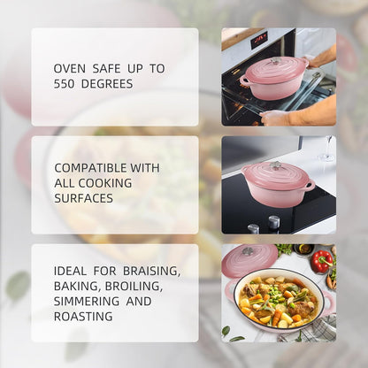 5.5 Quart Oval Enameled Cast Iron Dutch Oven Pot with Lid, Oven Safe up to 550° F & Dishwasher Safe, Sturdy Dutch Oven Cookware