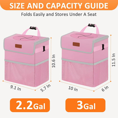 Vankor Pink Car Trash Can Cute, Pink Car Accessories for Women Waterproof Automotive Garbage Cans Leak Proof Vehicle Trash Can