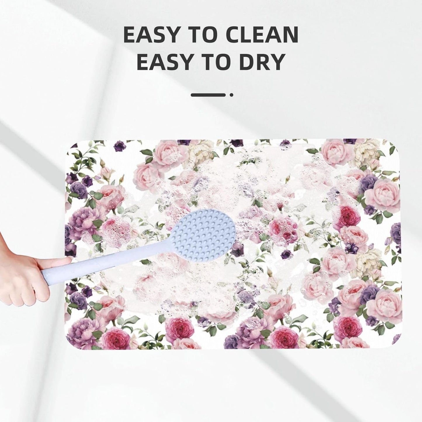 Bathroom Rugs-Pink Rose Pattern, Non Slip Quick Dry Machine Washable Comfortable Bath Mat for Bathroom Floor Tub and Shower