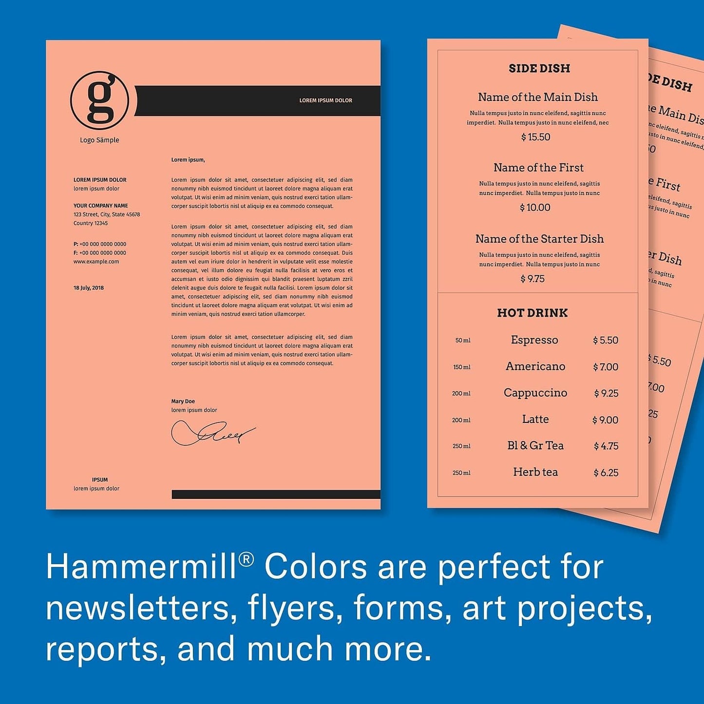 Hammermill 103119 Recycled Colored Paper, 20lb, 8-1/2 x 11, Salmon, 500 Sheets/Ream