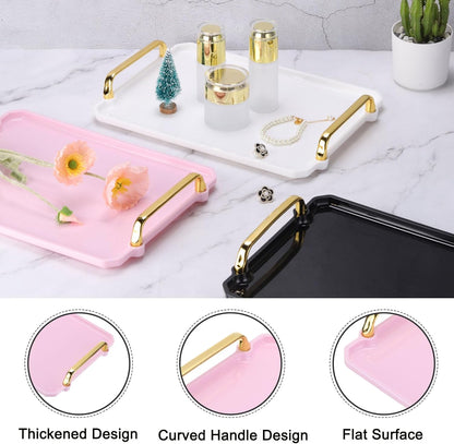 PATIKIL 12 x 8.6 Inches Plastic Serving Tray with Golden Handles, Reusable Tray Rectangular Party Platters for Dessert Coffee Tea Table, Living Room Kitchen Countertop, Pink