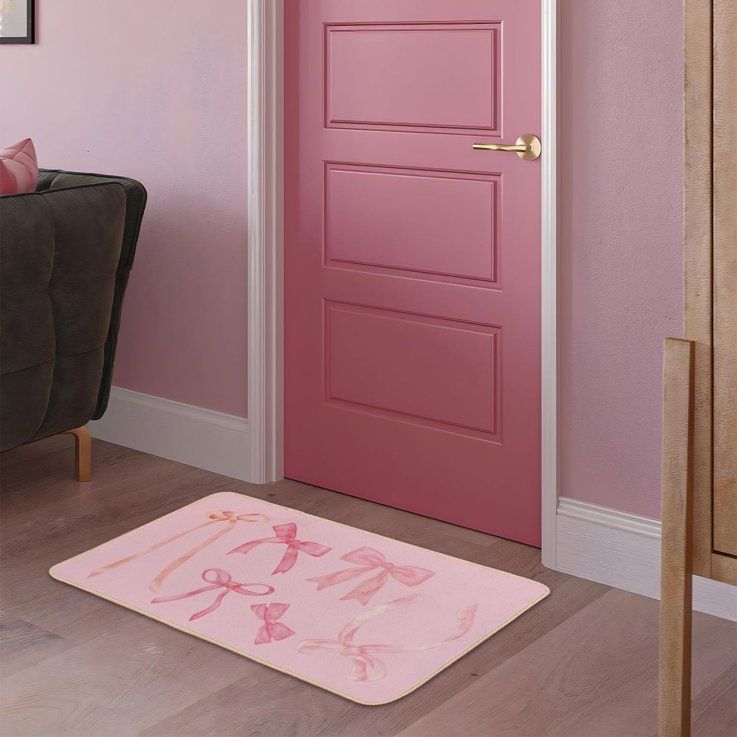 Coquette Pink Bow Welcome Mat Floor Mats, Pink Kitchen Bathroom Doormat, Indoor Front Door Bathroom Bow Decor, Gifts for Teen Girls, 30 x 16 Inch