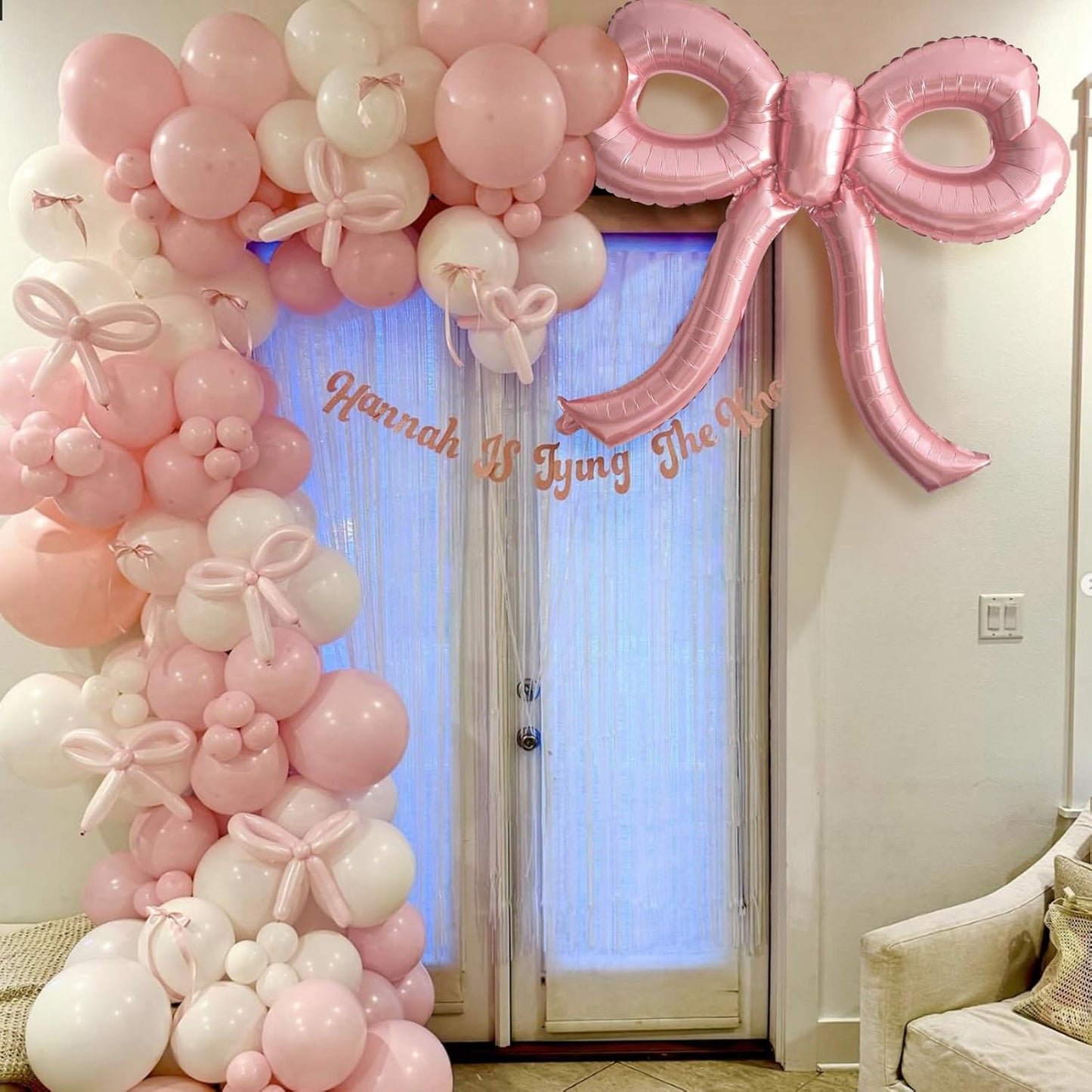 4 Pcs Pink Bow Balloons Bow Birthday Decorations for Girl Women Baby Shower Bridal Shower Bachelorette Party Mothers Day Decorations