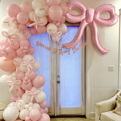 4 Pcs Pink Bow Balloons Bow Birthday Decorations for Girl Women Baby Shower Bridal Shower Bachelorette Party Mothers Day Decorations