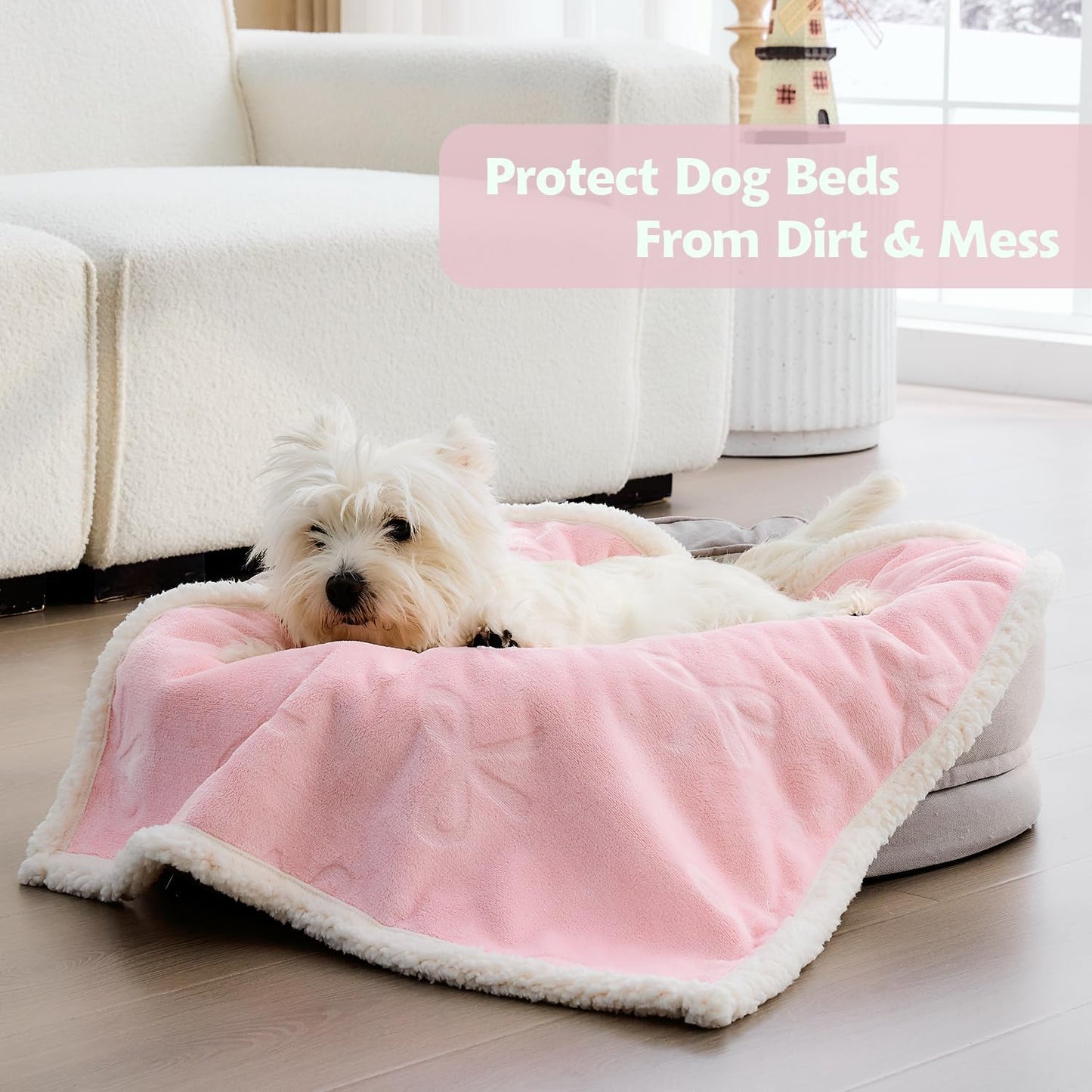 Qeils 1 Pack 3 Dog Blankets for Small Dogs - 3 pcs Waterproof Dog Blanket Washable - Soft Sherpa Fleece Puppy Blanket for Kitten Doggy, Warm Cat Blankets for Indoor Cats, 16"X23", Pink Bows