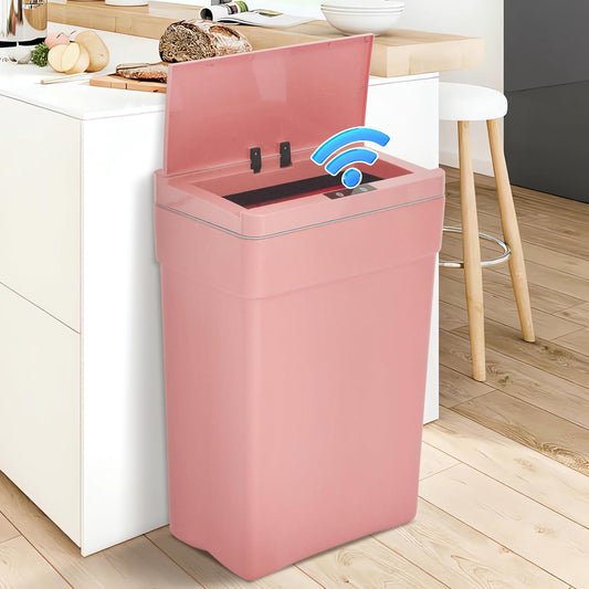 Dkeli Automatic Trash Can 13 Gallon Kitchen Trash Can for Bathroom Bedroom Home Office High-Capacity Plastic Touch Free Garbage Can with Lid Waste Bin 50 Liter, Pink