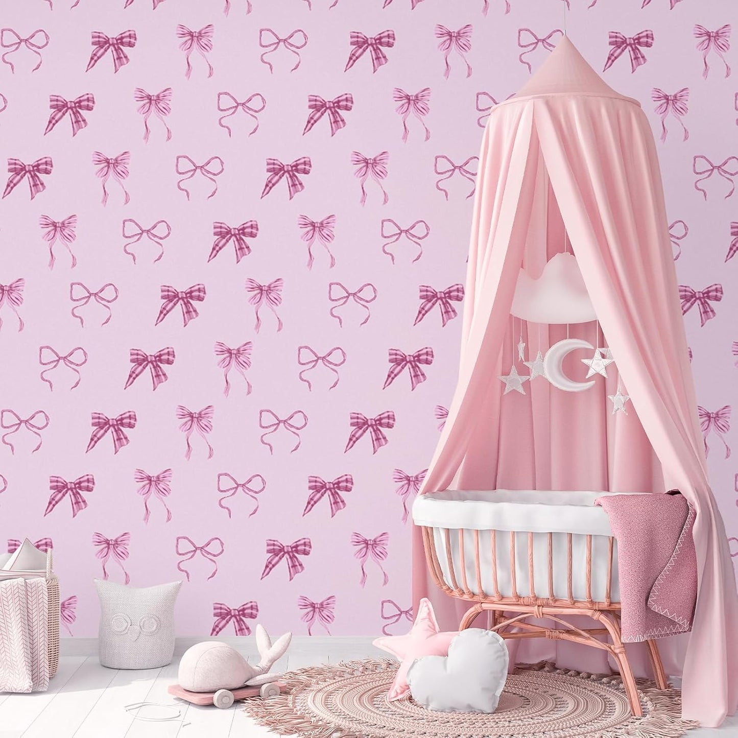 RUSPEPA Peel and Stick Wallpaper, 17.3 Inch x 6.5 Feet, Pink Bow Design Self Adhesive Removable Wallpaper Decorative Waterproof Contact Paper for Cabinets, Walls