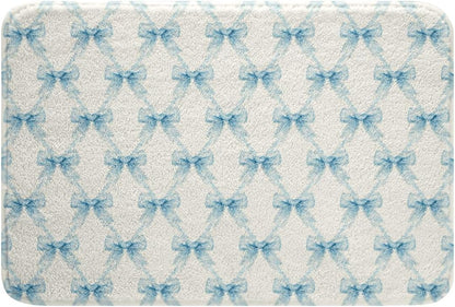 Erosebridal Cute Bow Bathroom Rug Non Slip Blue Bowknot Bath Mat for Bathroom Kawaii Princess Ribbon Bow Door Mat for Bedroom,Pink White Soft Lightweight Entrance Rug 16"x24"