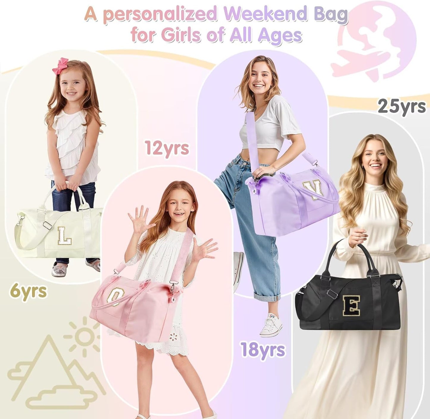 Dance Gym Duffel Bag for Teen Girls,Personalized Initial Travel Weekender Bag,Overnight Carry On Duffle for Women,Sports Travel Cheer Bag,Monogram Graduation Birthday Gifts for Tween Preppy(pink-A)