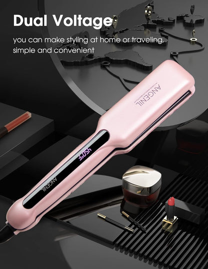 ANGENIL Ceramic Flat Iron Hair Straightener - 1.6inch Straightening and Curler 2 in 1,Professional Hair Iron Flat for Women Shinier&Smoother Hair,LCD Display,30s Fast Heating