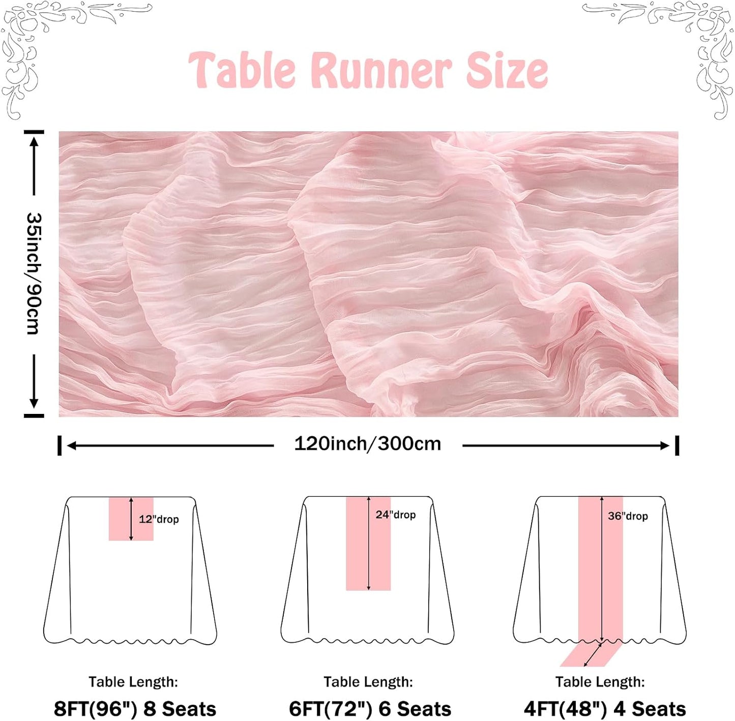 Fanami 1 Pack Cheesecloth Table Runner -10FT Blush Pink Boho Gauze Cheese Cloth Table Runner 120 Inches Long Rustic Sheer Fabric Centerpieces for Wedding Birthday Party Bridal Baby Shower Decorations