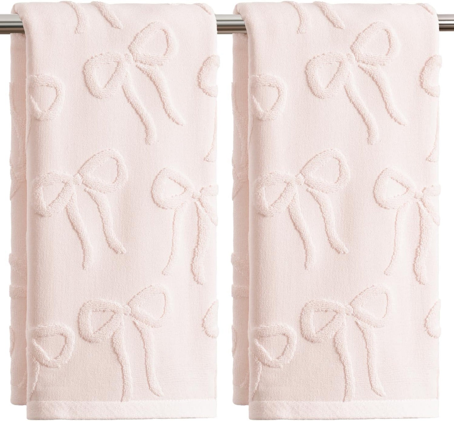 Artoid Mode 2 Pcs Pink 3D Bowknot Jacquard Hand Towels for Bathroom, 100% Cotton Soft Absorbent Bathroom Decor Towels, 13.7 x 29.5 Inch